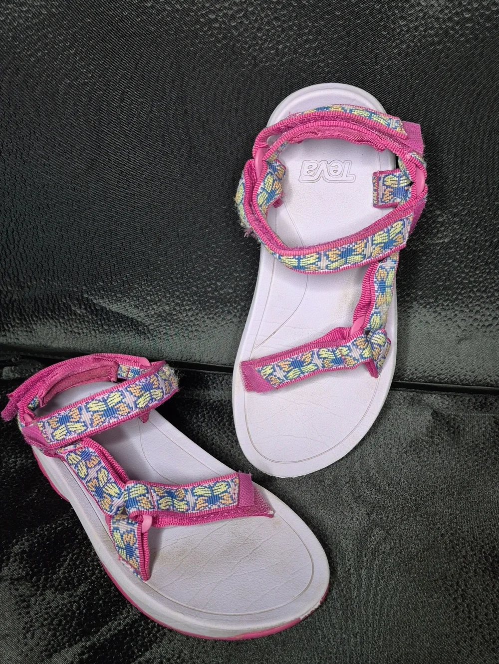 Teva Girl's 1 Pink Strappy Sandals with Multicolor Woven Detail